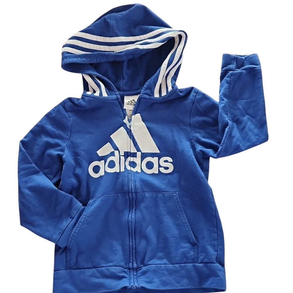 Adidas royal blue hooded full front zippered sweatshirt kids size 6.